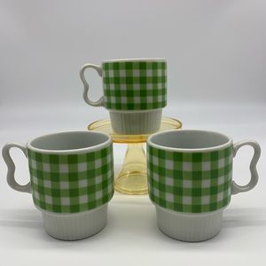Vintage green gingham mugs